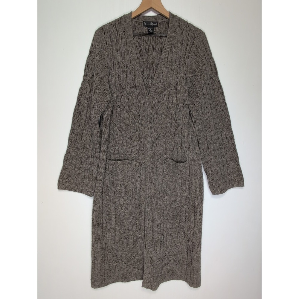Mercer & Madison Sweater Women's XL Brown Cable Knit Button Knit Lambswool Long
